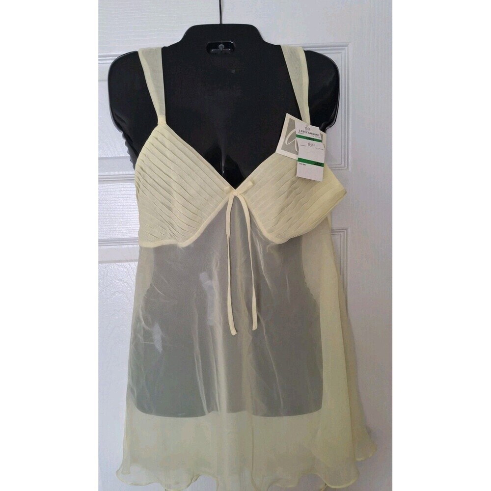 Vintage Aria Babydoll Chemise G String Large Butter Yellow Mesh 2 Pc Lingerie